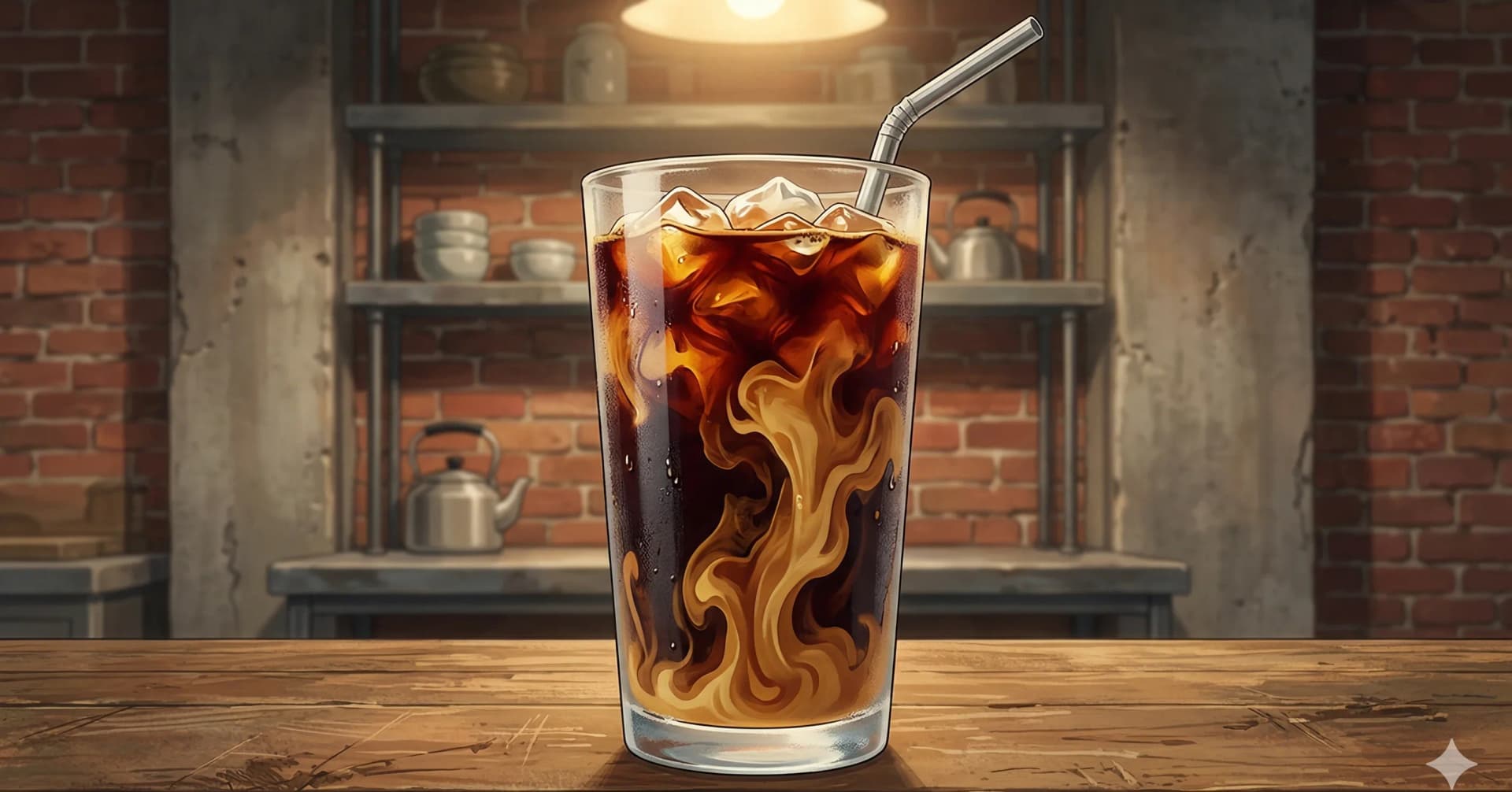 Thai Iced Coffee (กาแฟเย็น) — Strong oliang coffee brewed with roasted grains and sesame, sweetened with condensed milk and poured over crushed ice