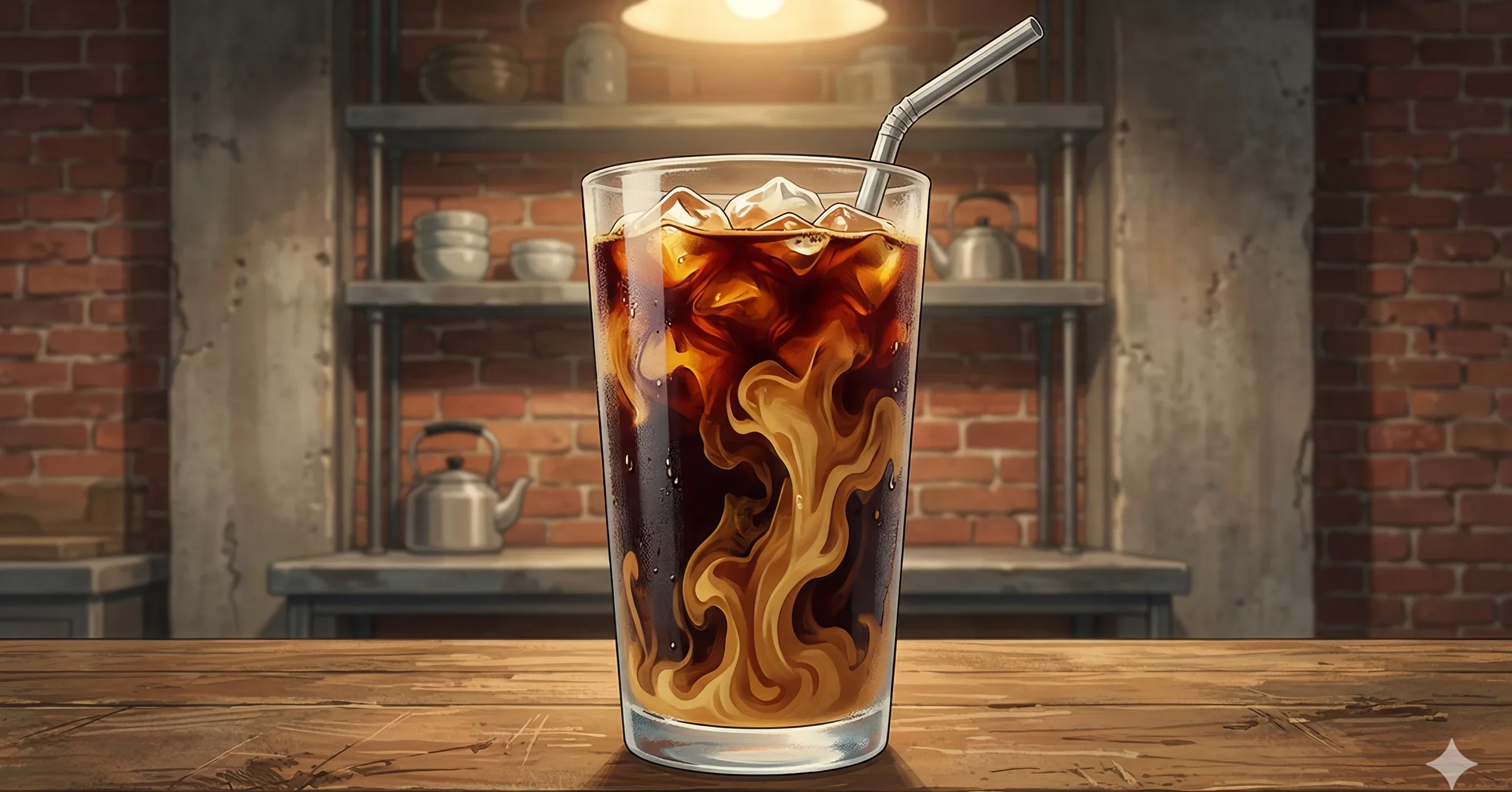 Thai Iced Coffee (กาแฟเย็น) — Strong oliang coffee brewed with roasted grains and sesame, sweetened with condensed milk and poured over crushed ice