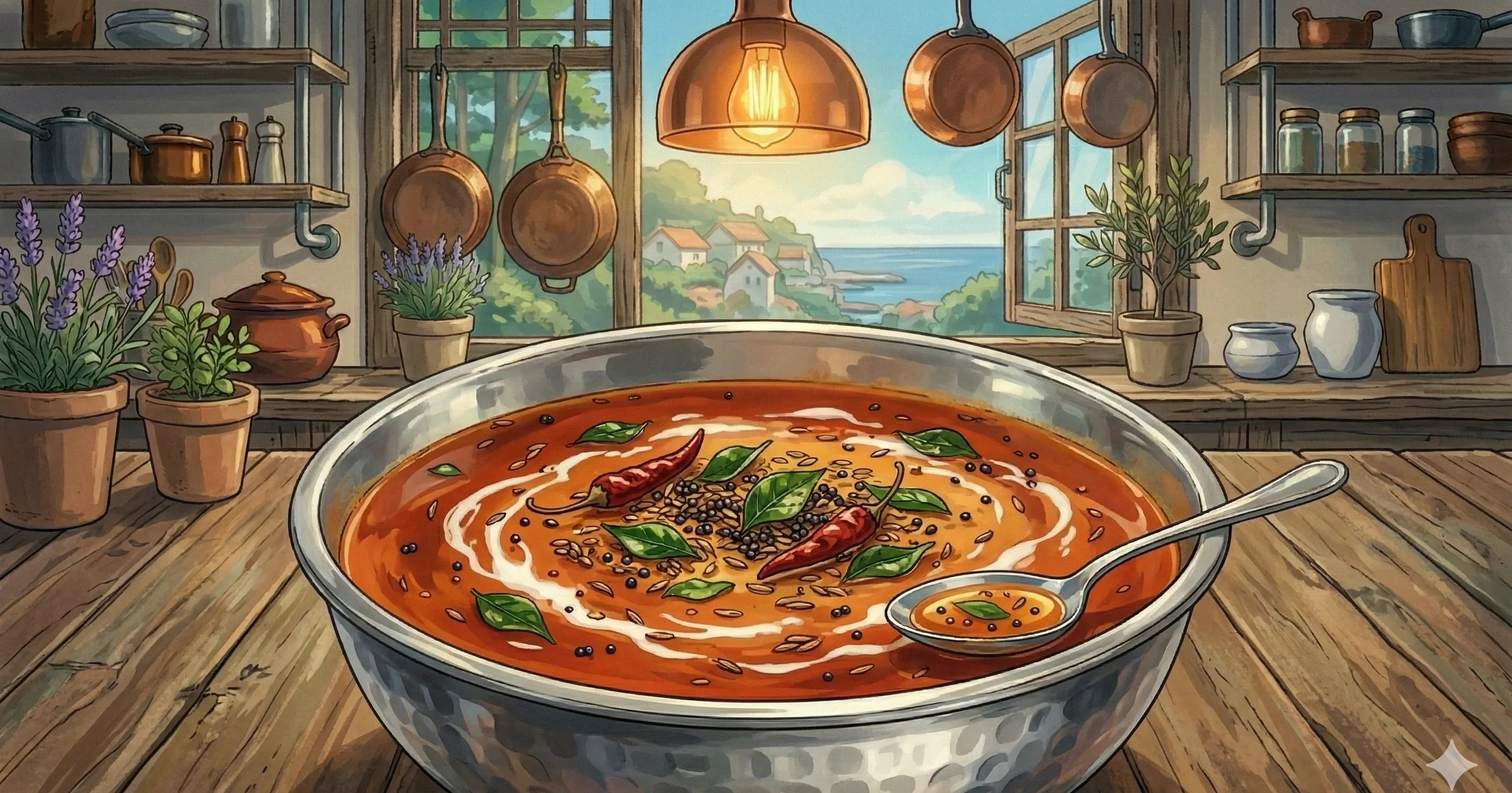 Maharashtrian Tomato Soup (Tomato Saar) — A thin, spiced Goan tomato broth with coconut milk and a mustard-curry leaf temper