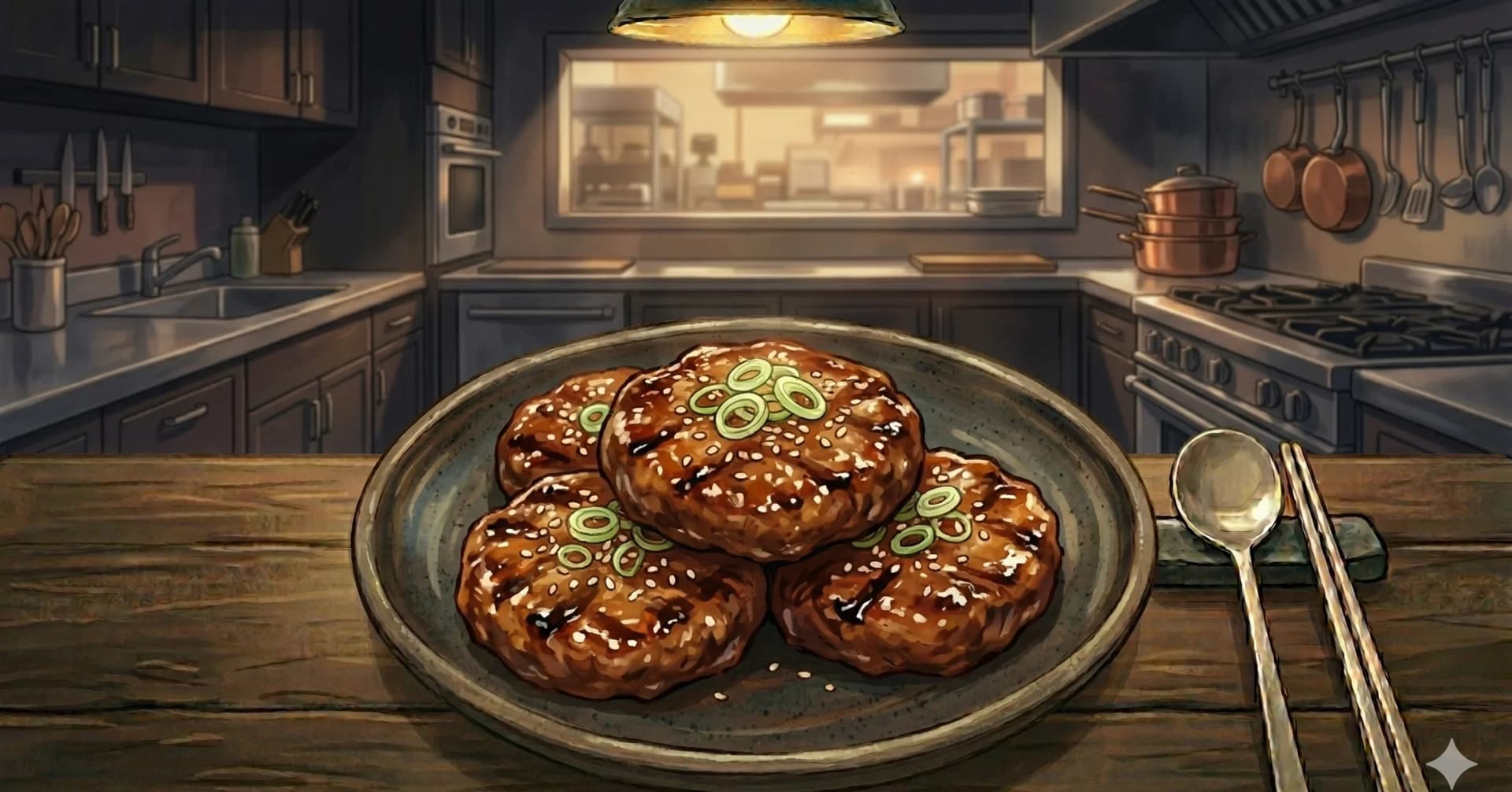 Grilled Short Rib Patties (Tteokgalbi / 떡갈비) — Minced short rib meat seasoned with soy, garlic, and honey, shaped into patties and grilled, originally a Korean royal court dish