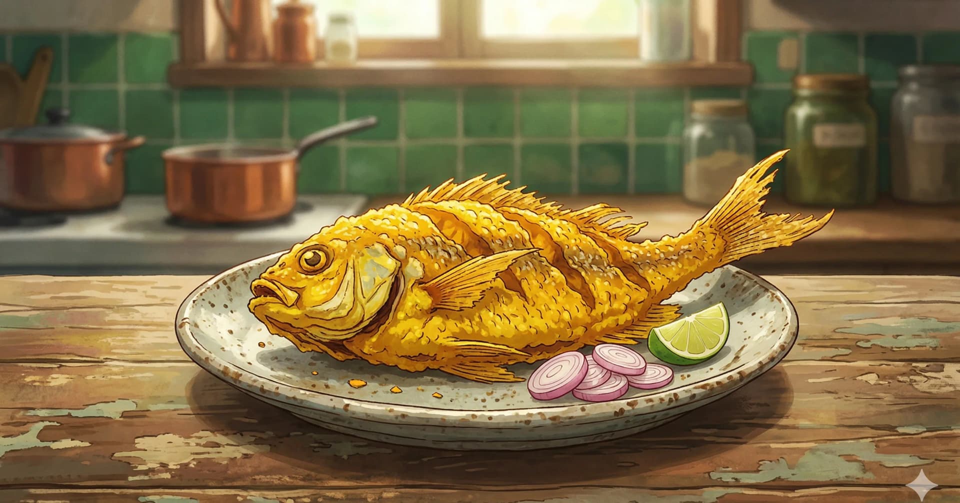 Turmeric Fried Fish — Southern Thai deep-fried fish buried under a mountain of crispy golden garlic and turmeric