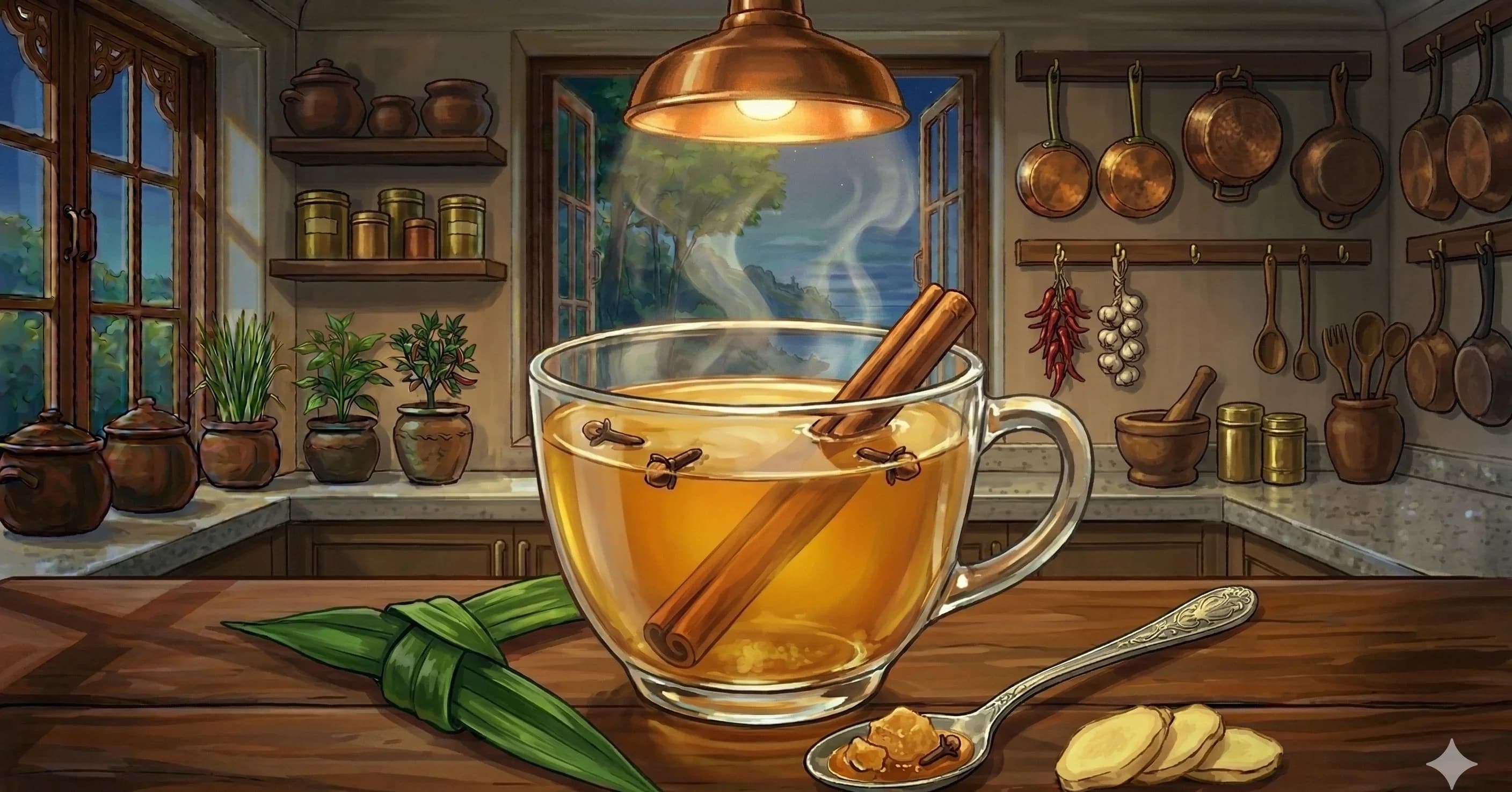 Wedang Jahe (Indonesian Ginger Tea) — A warming Javanese ginger drink steeped with lemongrass, pandan, black pepper, cardamom, and cloves, sweetened with palm sugar and sipped slowly on cool evenings