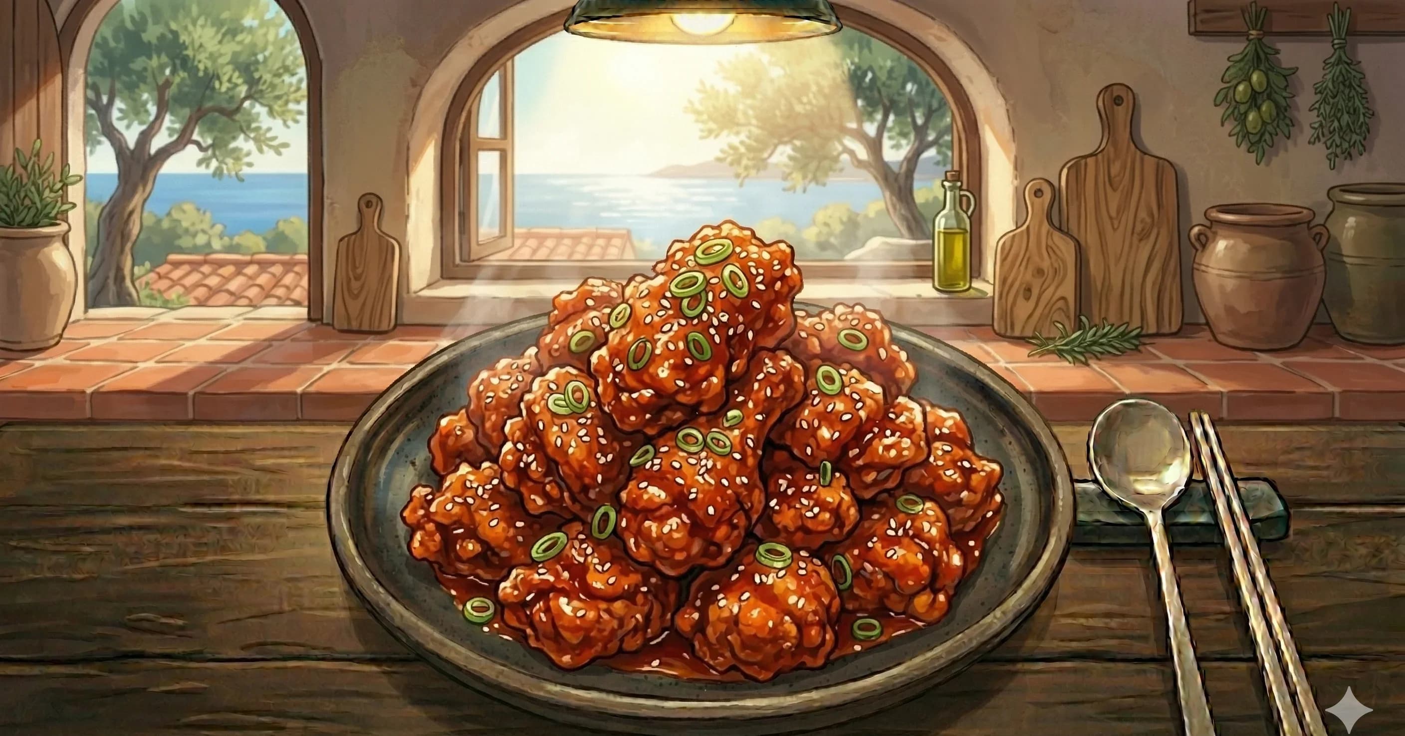 Yangnyeom Chicken (Korean Fried Chicken) — Twice-fried chicken coated in a sweet, spicy, and sticky gochujang-based sauce